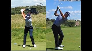 Justin Thomas golf swing  Long Iron faceon amp downtheline July 2017 [upl. by Eimma]